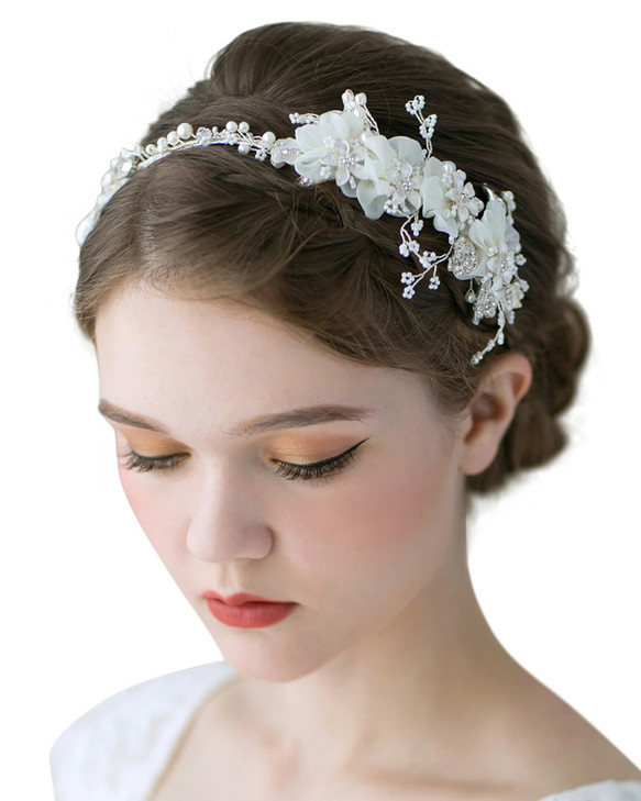 SWEETV Flower Bridal Headbands IvoryWedding Headpieces Hair Bands Jewelry Hair Accessories for Women Brides