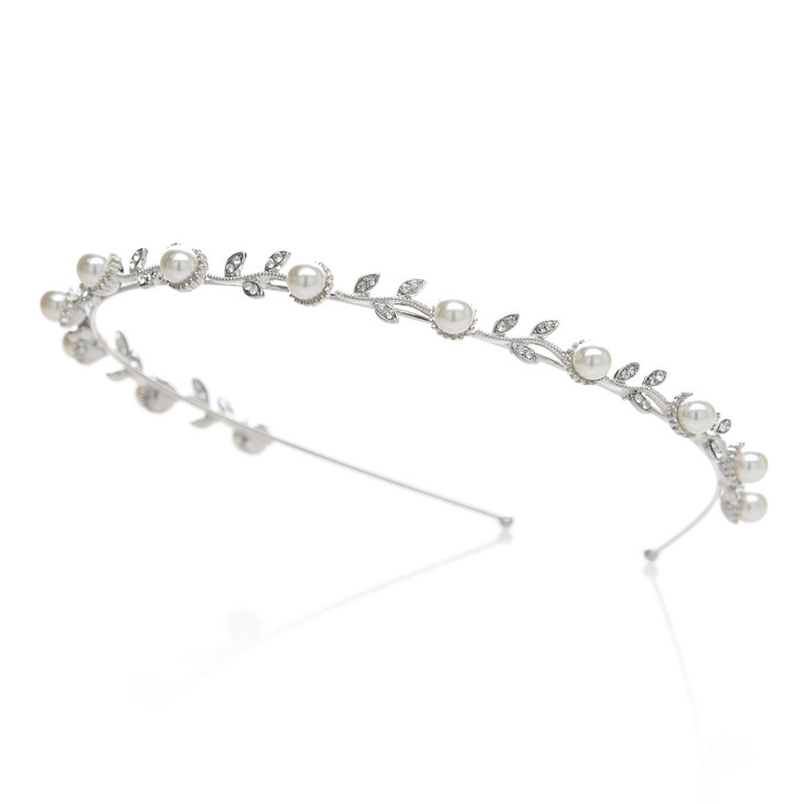 SWEETV Pearl Silver Bridal HeadbandSingle Hair Band Tiara Flower Wedding Headpiece Jewelry Bridal Hair Accessoires for W