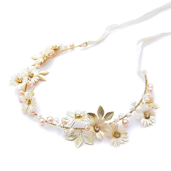 Bridal Hair Vines Crystal Pearls Flower Wedding Hair Accessories Evening Party Tiara Headpiece for Bridesmaid and Flower