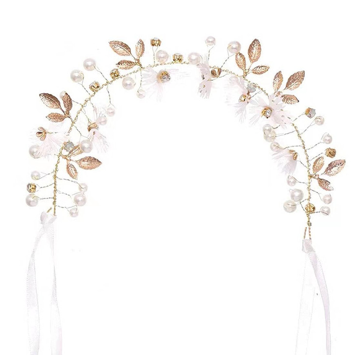Bridal Hair Vines Crystal Pearls Flower Wedding Hair Accessories Evening Party Tiara Headpiece for Bridesmaid and Flower