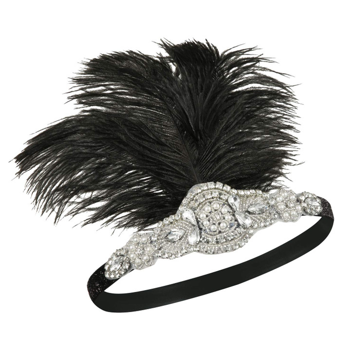 SWEETV 1920s Headpiece Flapper Headband Rhinestone Feather Great Gatsby Headpiece Hair Accessories for Women Black