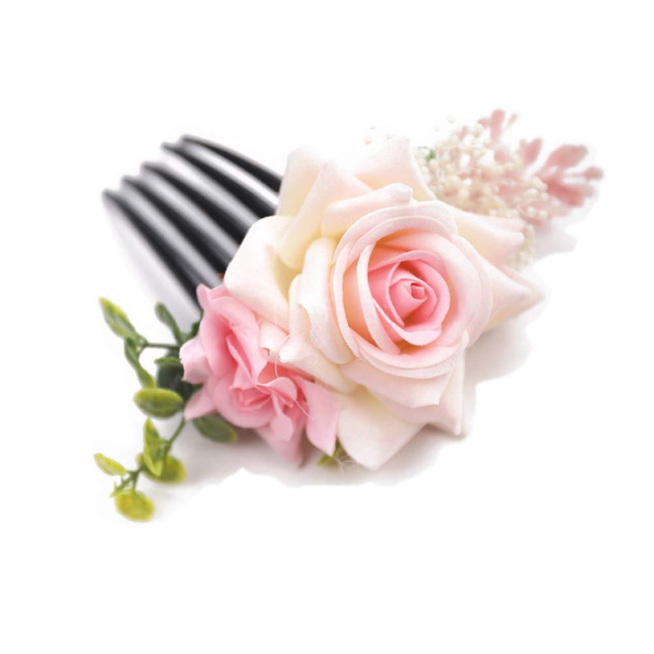 Kercisbeauty Blush Pink Rose Hair Comb Leaf Headpiece Wedding Bridal Side Headpiece Vinage Hair Dress Boho Hair Comb Wom