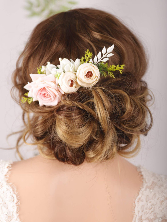 Kercisbeauty Floral Bridal Boho White Hair Comb Photo Shoot Hair Wreath Crown Spring Wedding Hair Piece Barrette Prom Gi