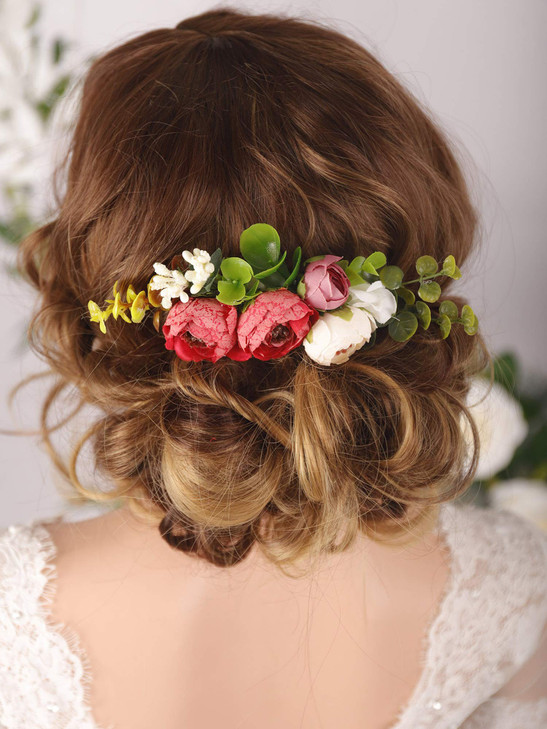 Kercisbeauty Bridal Floral Red Rose Flower Hair Combs Wedding Hair Piece Set Barrette Evening Party Hair Accessories for