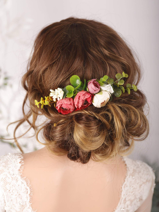 Kercisbeauty Bridal Floral Red Rose Flower Hair Combs Wedding Hair Piece Set Barrette Evening Party Hair Accessories for