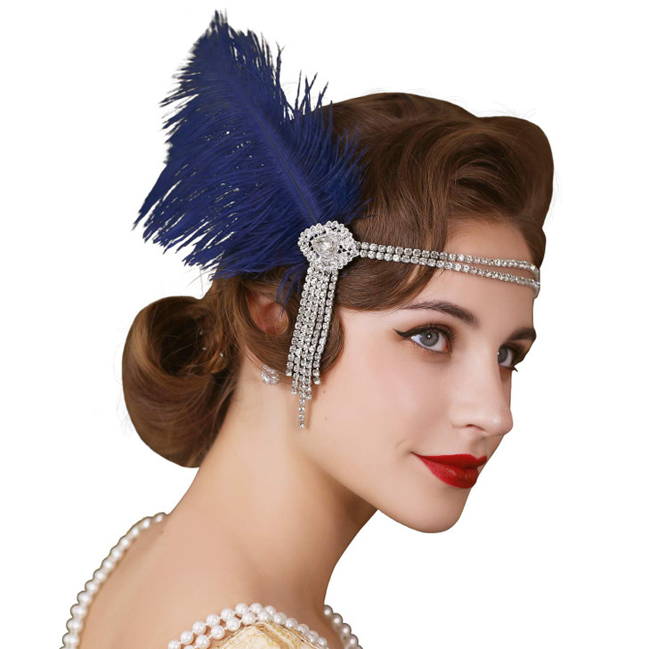 SWEETV Flapper Headbands Womens 1920s Headpiece Great Gatsby Inspired Feather Headband Cocktail Party Rhinestone Hair Ac