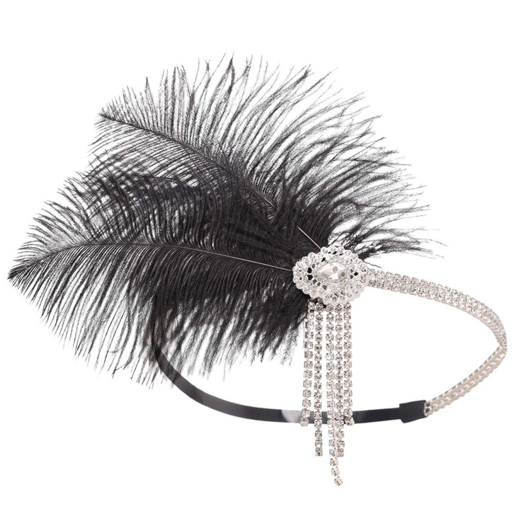 SWEETV Flapper Headbands Womens 1920s Headpiece Great Gatsby Inspired Feather Headband Cocktail Party Rhinestone Hair Ac