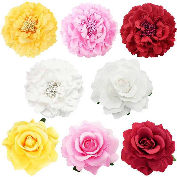 Large Floral Hair Clips 8 Pieces Set Includes 4pcs Peony Flower Hair Clips and 4pcs Rose Flower Hair Barrette Accessorie