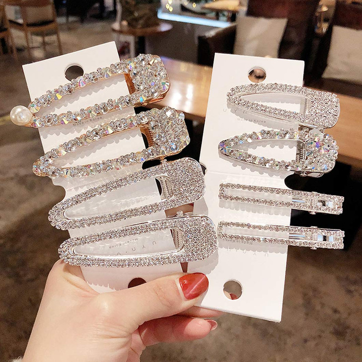 8 Pack Shining Rhinestone Alligator Hair Clips Bling AB Crystal Duck Bill Hair Barrettes Sparkly Geometric Hair Pins Hai