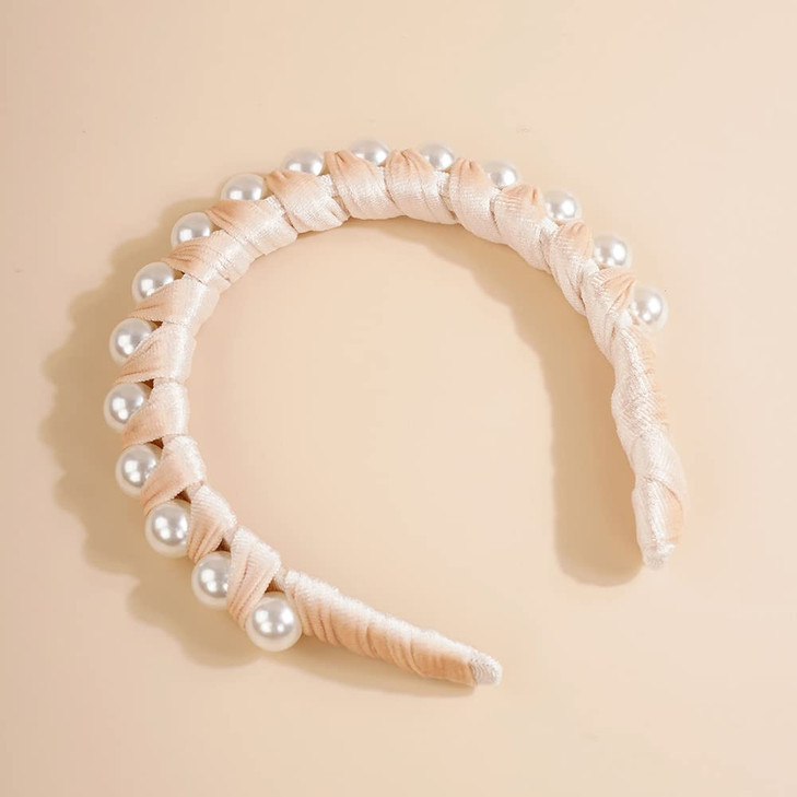 Wiwpar Pearl Headbands Velvet Hair Hoop with Pearls Elegant Pearl Head Band No Slip Fashion Hair Accessories for Women G