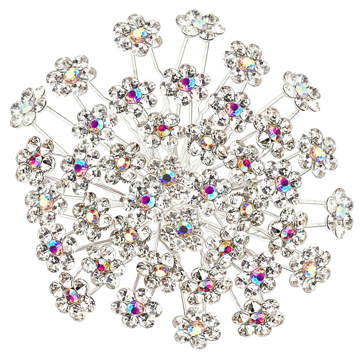 BETITETO Rhinestone Flower Hair Pins 40 Pcs UShaped Crystal Party Wedding Bridal Hair Accessories for Women Girls White