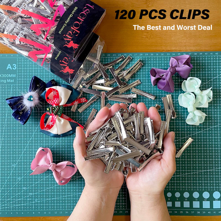 TseroFay 120Pcs Alligator Hair Bows Clips for Crafts45cm177 DIY Bow Clips Bulk Gator Metal Clip Hairdresser Clips for Bo