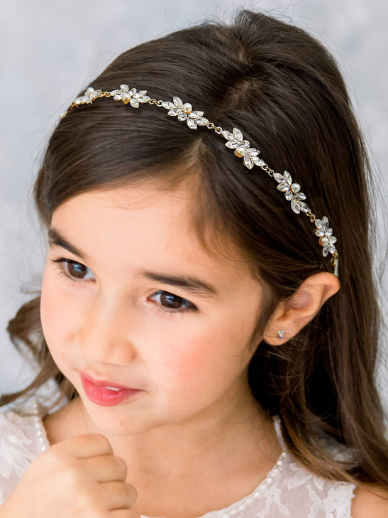 SWEETV Flower Girl Hair Accessories for Wedding Headband Girls Headpiece Princess Crystal Hair Pieces for Birthday Party