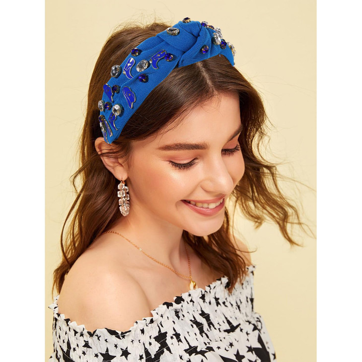 mokkia Western Headbands for Women Jeweled Rhinestone Crystal Knotted Headbands Wide Cowgirl Cowboy Boots Hats Hairbands