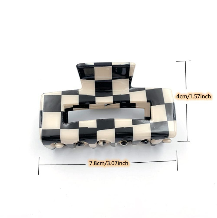 Checkered Hair Claw Clips for Women Girls Fashion Hair Clips for Styling Claw Clamps Thick Hair Retro Rectangle Shape YO