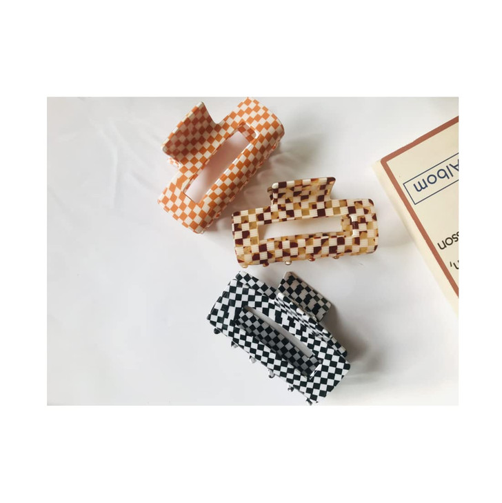Checkered Hair Claw Clips for Women Girls Fashion Hair Clips for Styling Claw Clamps Thick Hair Retro Rectangle Shape YO