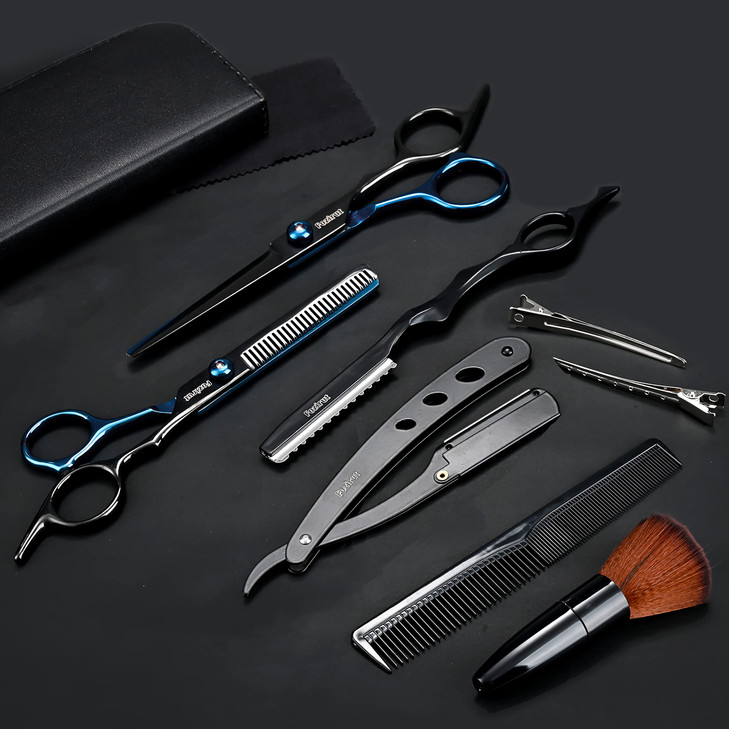 Barber Hair Cutting Scissors Set Fozirut Professional Haircut Scissors Thinning Shears Straight Edge Razor Barber Access