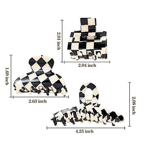 TODEROY Checker Claws Tortoise Barrettes Claw Clips for Women NoSlip Grip Lattice Design Hair Jaw Clips Clamp 80s Aesthe