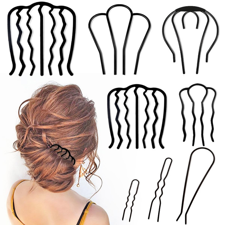 8 Piece Hair Side Combs U Hair Pins Hair Fork Clip Hair Stick for Updo Bun U Shaped Teeth Hair Combs for Vintage Hairsty