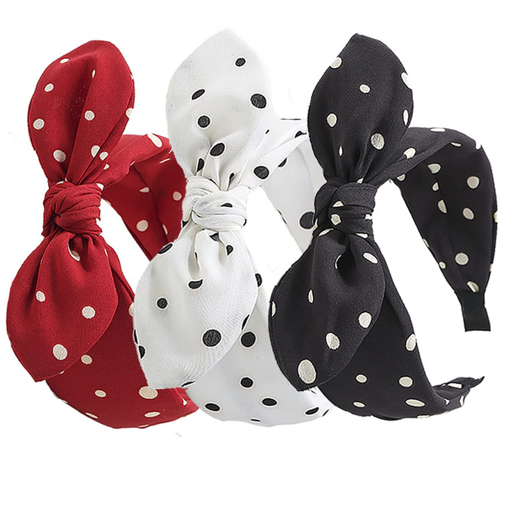 Lvyeer 3 Pack Bow Headbands for WomenWide Polka Dot Headband for Women Rabbit Ear Hair hoop