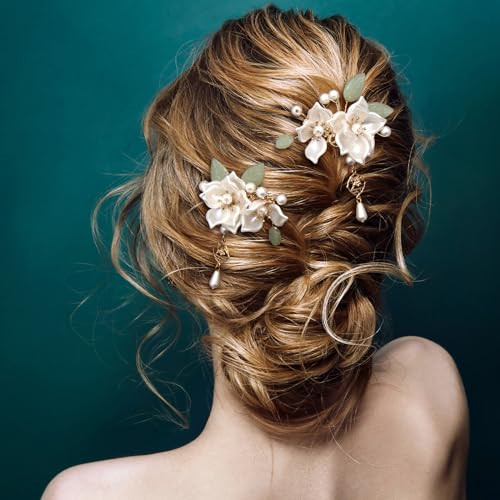 HINZIC 5PCS Camellia Flower Tassels Hairpin Crystal Rhinestone Pearl Hair Clips Headpiece Retro Chinese Hanfu Wedding Br