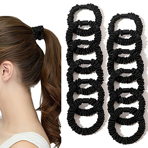 Satin Silk Hair Ties Black Small Mini Scrunchy for Women Thick Hair Accessories Cute Soft No Slip Hair Elastics Ponytail