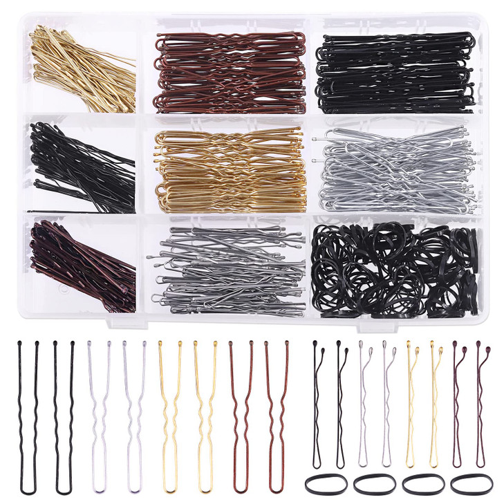 Rustark 420Pcs 2 Styles Hair Pins Kit with Storage Box Includes Black Bronze Gold Silver Bobby Pins Buns U Shaped Hair P