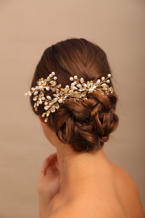 YERTTER 3pcs Wedding Gold Crystal Hair Pins Set Updo Rhinestone Crystal Rhinestone Hair Clip Bun Head Pieces for Bride B