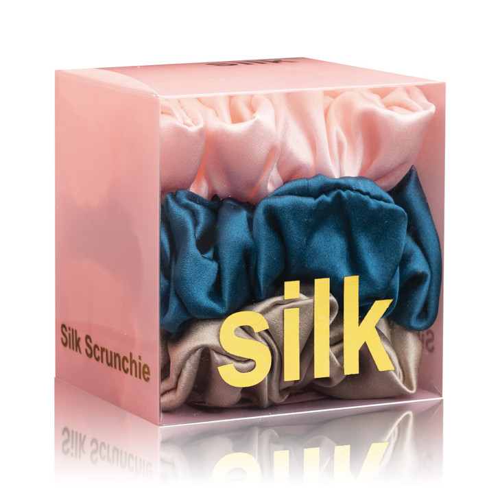 Silk Scrunchies for Hair 100 Mulberry Silk Hair Ties 3 PackPink Peacock Blue Apricot