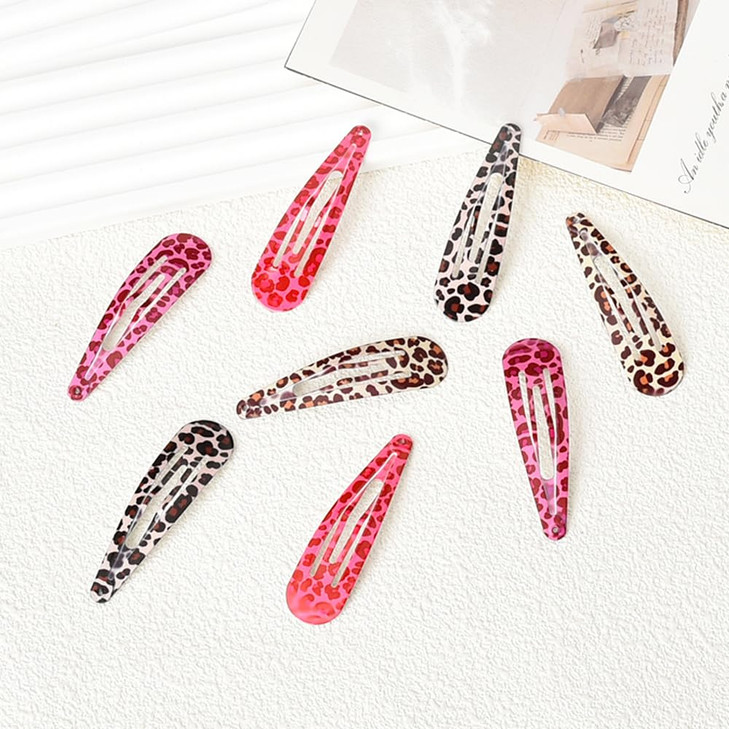 Y2k Snap Hair Clips Pink Leopard Print Barrettes Hairpins Snap Clips for Hair No Slip Brown Cheetah Metal Hair Clip Set