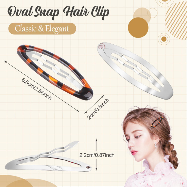16 Pieces Oval Shaped Snap Hair Clip Epoxy Metal Snap Clips Non Slip Big Ellipse Hair Grip Barrettes for Women Girls Hai