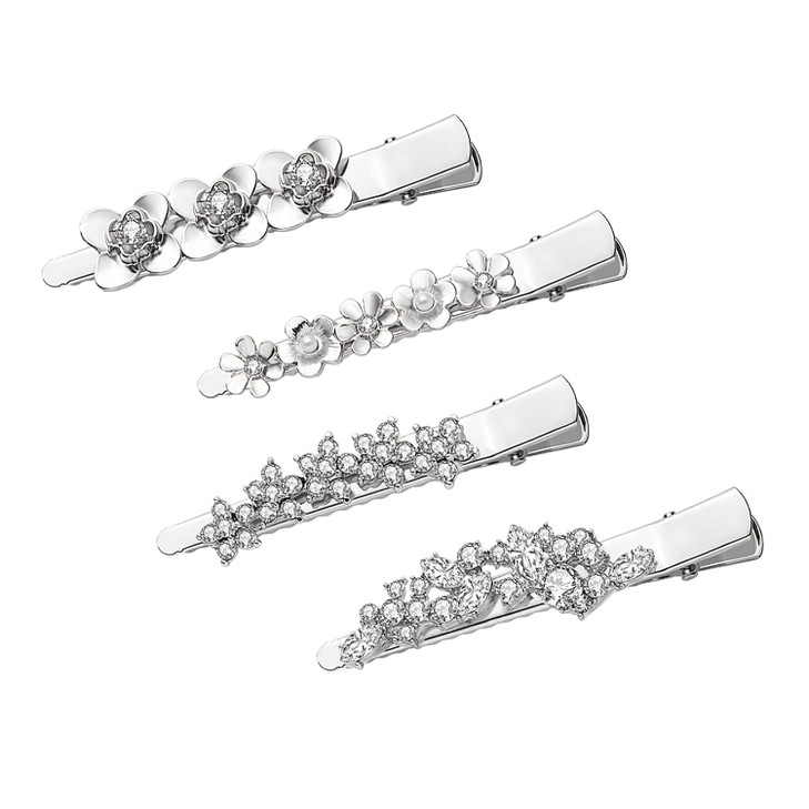 Rhinestone Alligator Hair Clips Duckbill Hairpins Flower Hair Barrettes for Women Hair Styling Tools Hair Accessories 4P