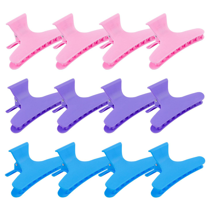 BAHABY Hair Clips for Styling Sectioning 12 Pack Pink Purple Blue Butterfly Clamps Hair Claw Clips Pro Salon Hair Clips