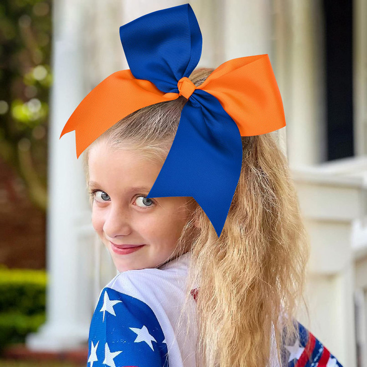 12 Pcs Large Cheer Bows 8 Bulk Hair Bow Accessories with Ponytail Holder for Girls High School College Cheerleading