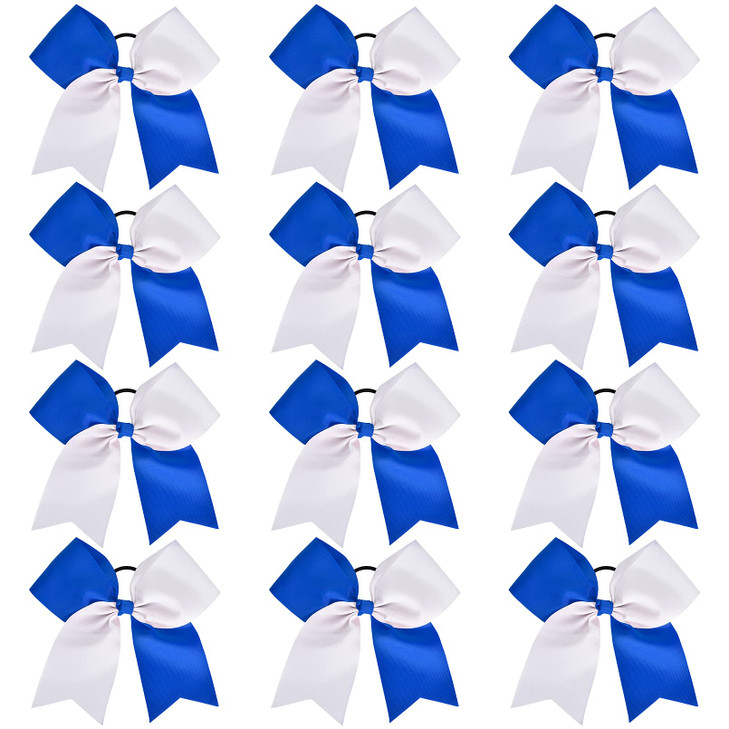 8 Large Cheer Bows Ponytail Holder 12PCS Girls Elastic Hair Ties Navy White Accessories for women youth toddler football