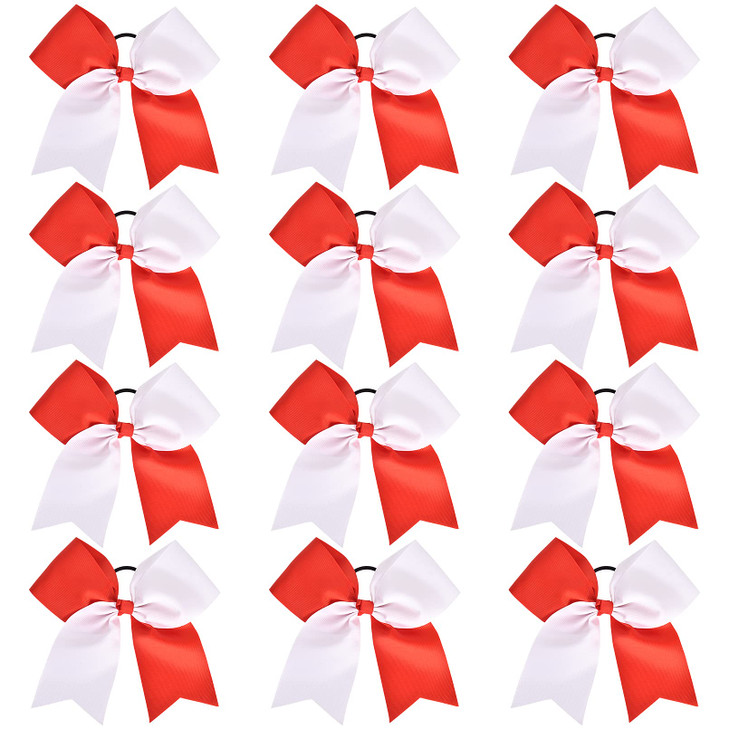 12 Pcs Large Cheer Bows 8 Bulk Hair Bow Accessories with Ponytail Holder for Girls High School College Cheerleading