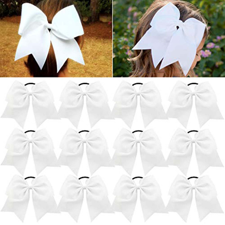 CEELGON 8 12PCS Large Cheer Bows White Ponytail Holder Girls Elastic Hair Ties Hair Accessories for Teens Women Girls So