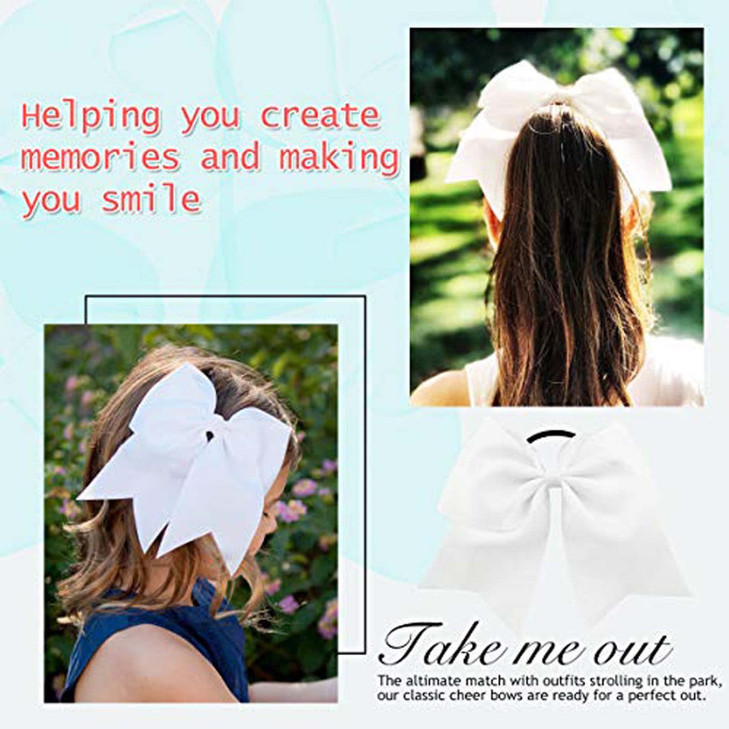 CEELGON 8 12PCS Large Cheer Bows White Ponytail Holder Girls Elastic Hair Ties Hair Accessories for Teens Women Girls So