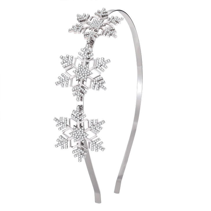 HSWE Christmas Snowflake Headbands for Women Rhinestone Winter Party Snowflake Flower Hairband Xmas Holiday Party Decora