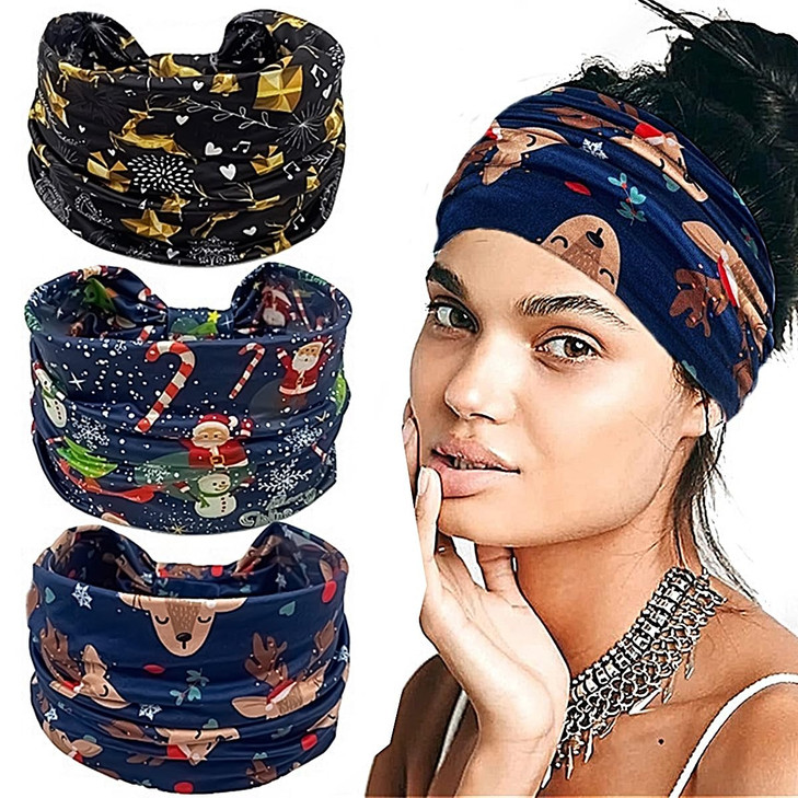 Doneace Christmas Twisted Headbands Snowflake Elk Elastic Turban Headband StretchKnotted Hair Wraps Hair Accessories For