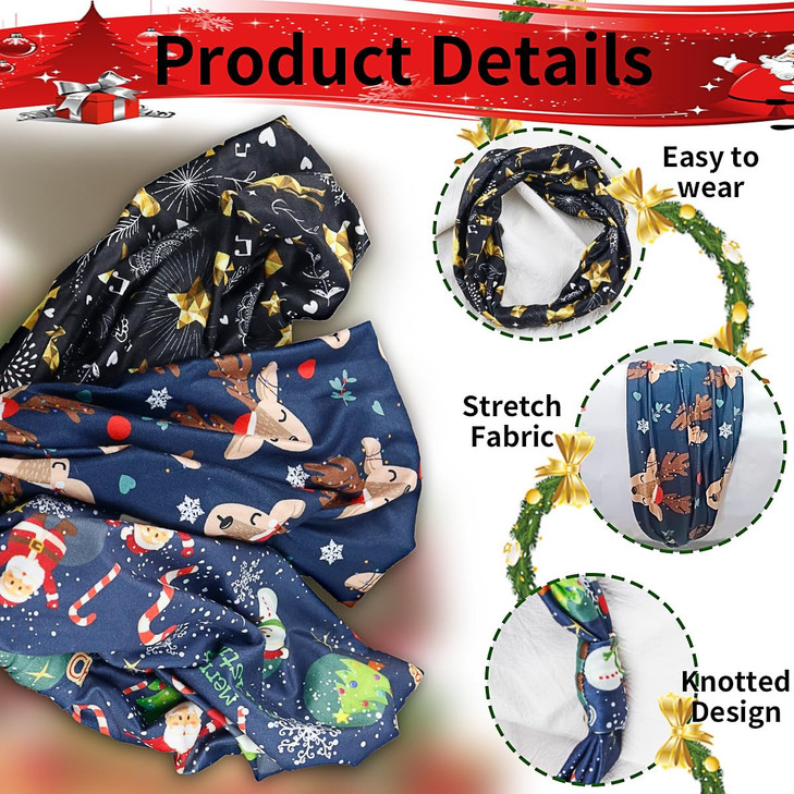Doneace Christmas Twisted Headbands Snowflake Elk Elastic Turban Headband StretchKnotted Hair Wraps Hair Accessories For