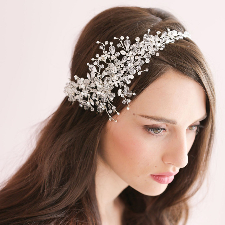 Kercisbeauty Handmade Bridal Bridesmaids Rhinestones Flower Side Headband Vine Spring Headpiece Hair Vine Bridal Accesso