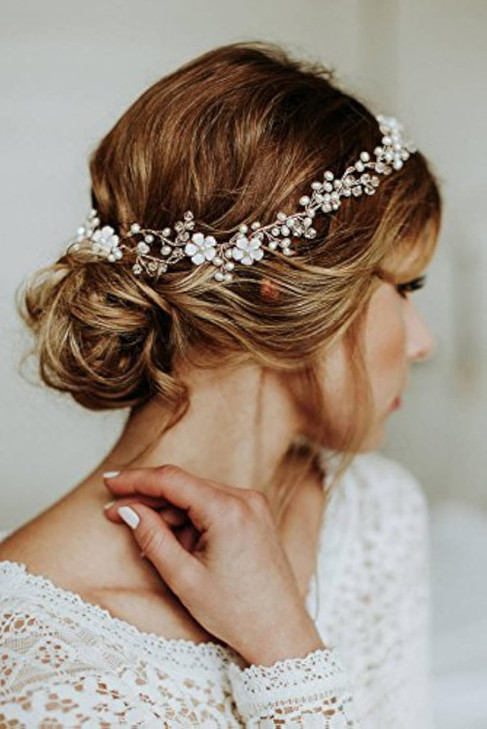 Kercisbeauty Handmade Boho Bridal Bridesmaids Flower Girls White Flower and Pearl Headband Vine Spring Headpiece Hair Vi