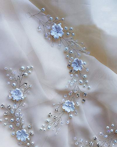 Kercisbeauty White Flower Hair Vine Wedding Bridal Headpiece Pearl Crystal Headband Women Special Occasion Jewelry Silve