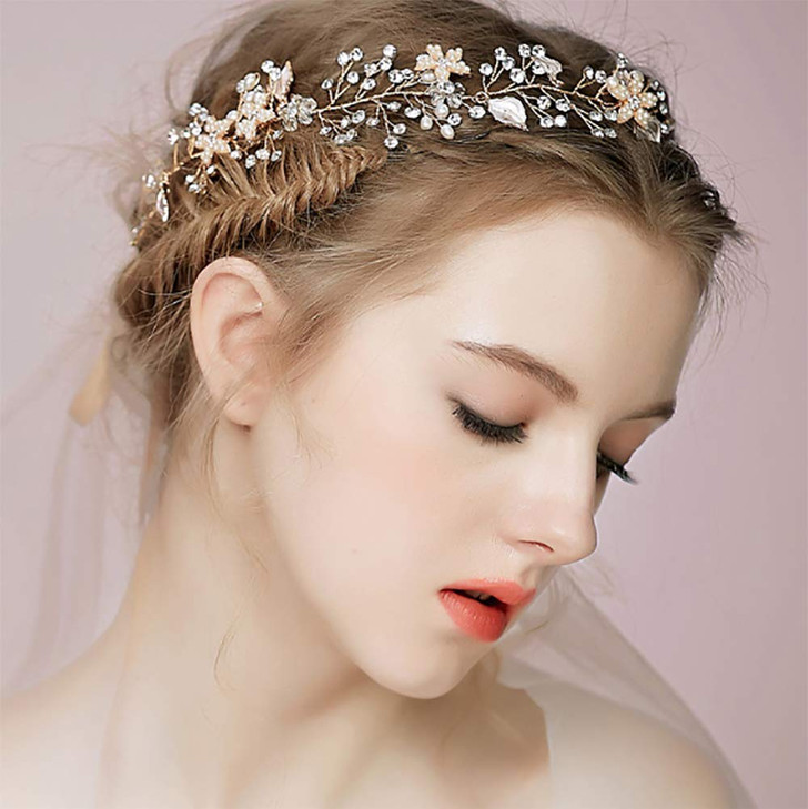 Denifery Bridal Rose Gold Crystal Hair Vine Bridal Long Hair Vine Wedding Headpiece Bridal Hairpiece Crystal Headband Br