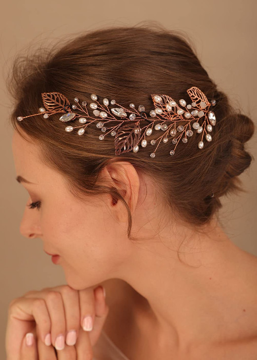 Denifery Gold Leaves Hair Vine Pearls Hair Vine Bridal Headpiece Wedding Hair Jewelry Hair Accessory for Women and Girls