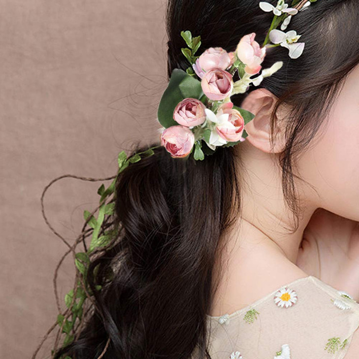 Flower Crown Headband Rose Wreath Garland Hair Bands Floral Wedding Bridal Hair Hoop Women Ladies Leaf Vine Party Decora