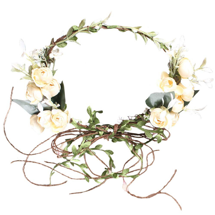 Flower Crown Headband Rose Wreath Garland Hair Bands Floral Wedding Bridal Hair Hoop Women Ladies Leaf Vine Party Decora