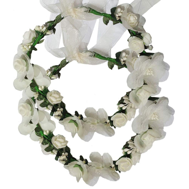 Flower Crown Headband Wreath Garland Hair Bands Floral Wedding Bridal Hair Hoop Women Leaf Ribbon Party Decoration Headd