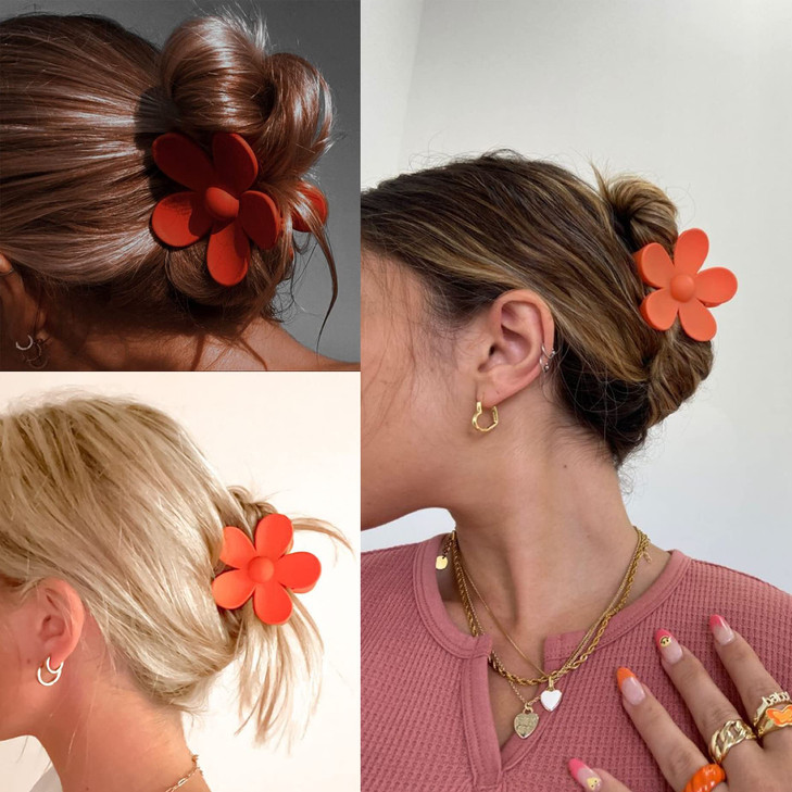 Big Hair Claw Clips Matte Flower Hair Clips Non Slip Cute Hair Catch Barrettes Jaw Clamps 6 Colors for Medium Thick Hair